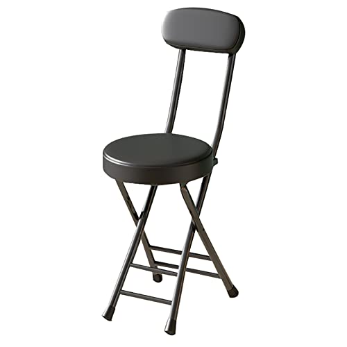 18" Folding Stool with Backrest, Leather Padded Seat, Black Q30303