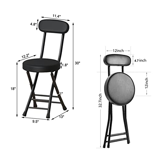 18" Folding Stool with Backrest, Leather Padded Seat, Black Q30303
