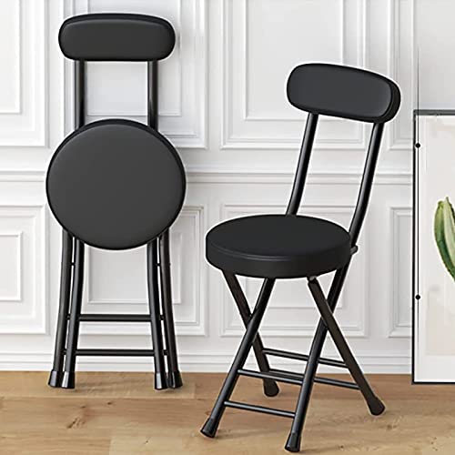 18" Folding Stool with Backrest, Leather Padded Seat, Black Q30303