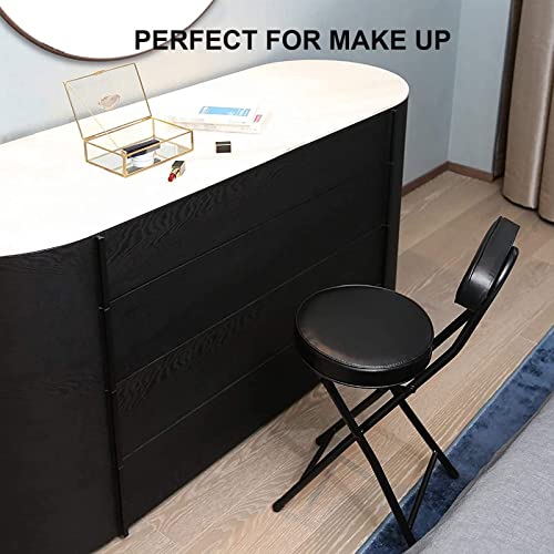 18" Folding Stool with Backrest, Leather Padded Seat, Black Q30303
