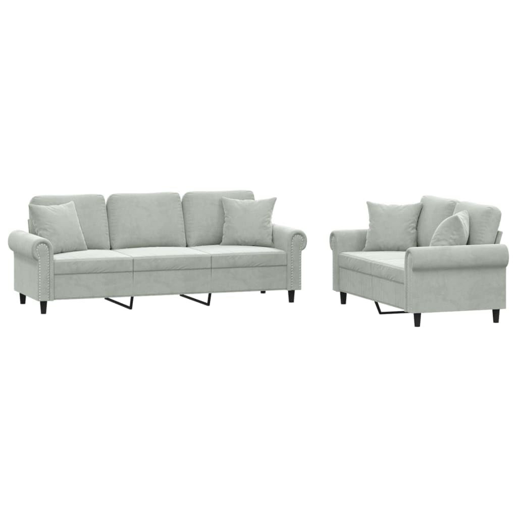 Light Gray Velvet 2 Piece Sofa Set V804012