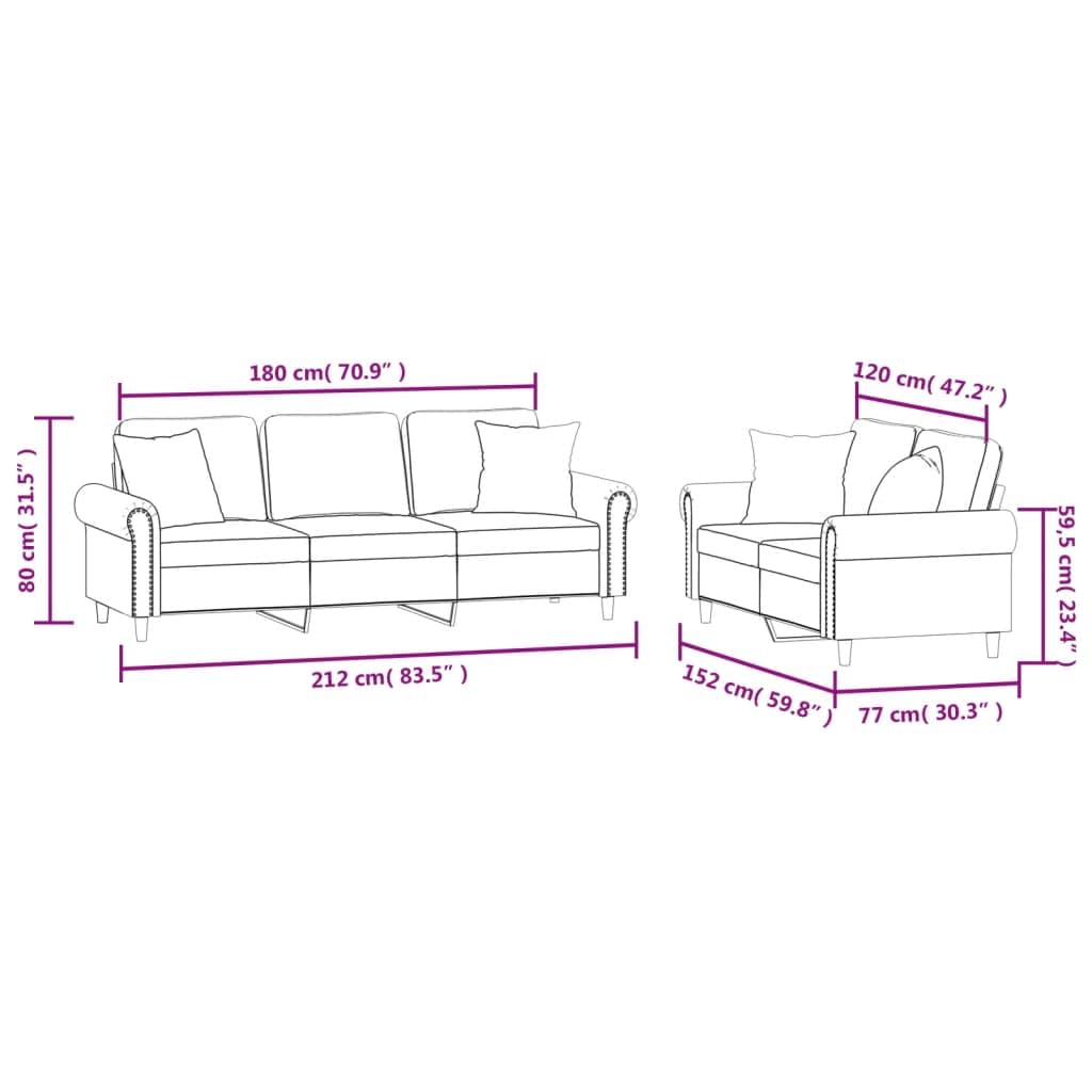 Light Gray Velvet 2 Piece Sofa Set V804012