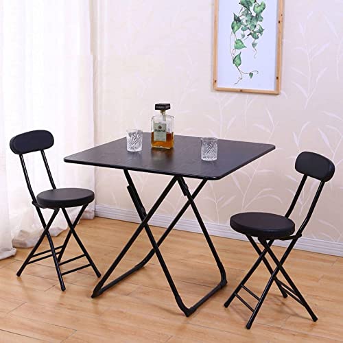 18" Folding Stool with Backrest, Leather Padded Seat, Black Q30303