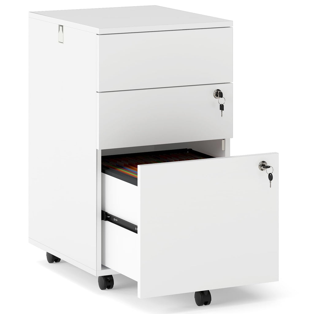 White 3 Drawer File Cabinet with Lock S404