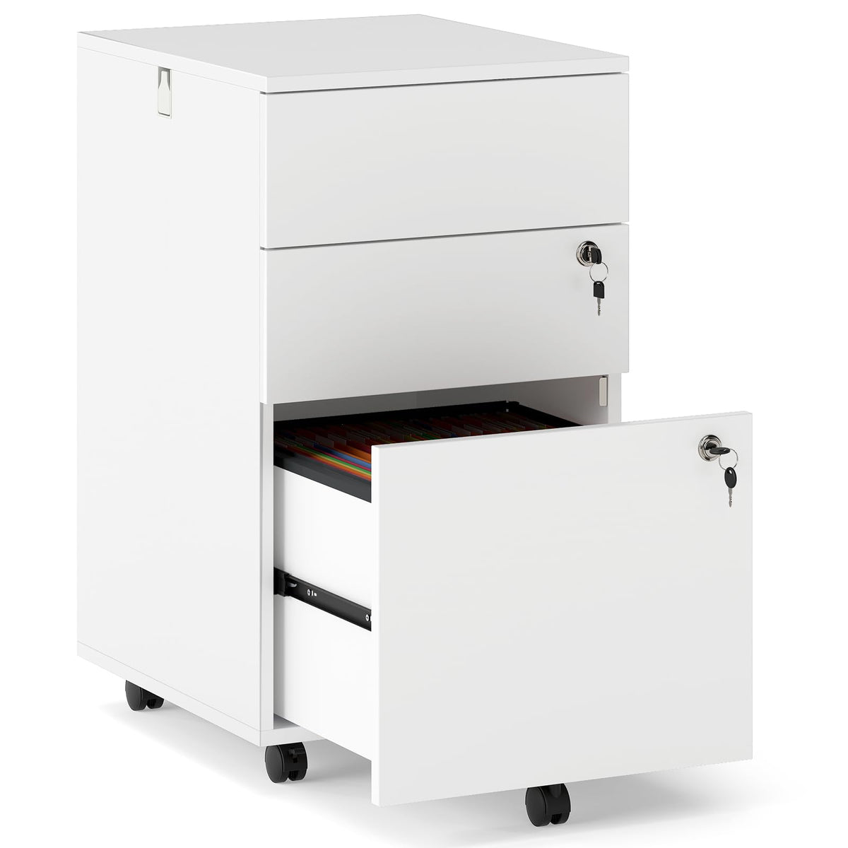 White 3 Drawer File Cabinet with Lock S404