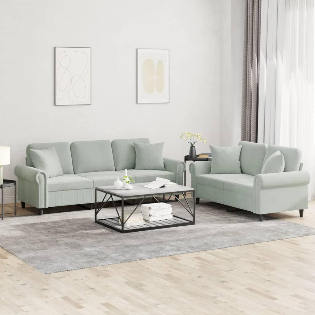 Light Gray Velvet 2 Piece Sofa Set V804012