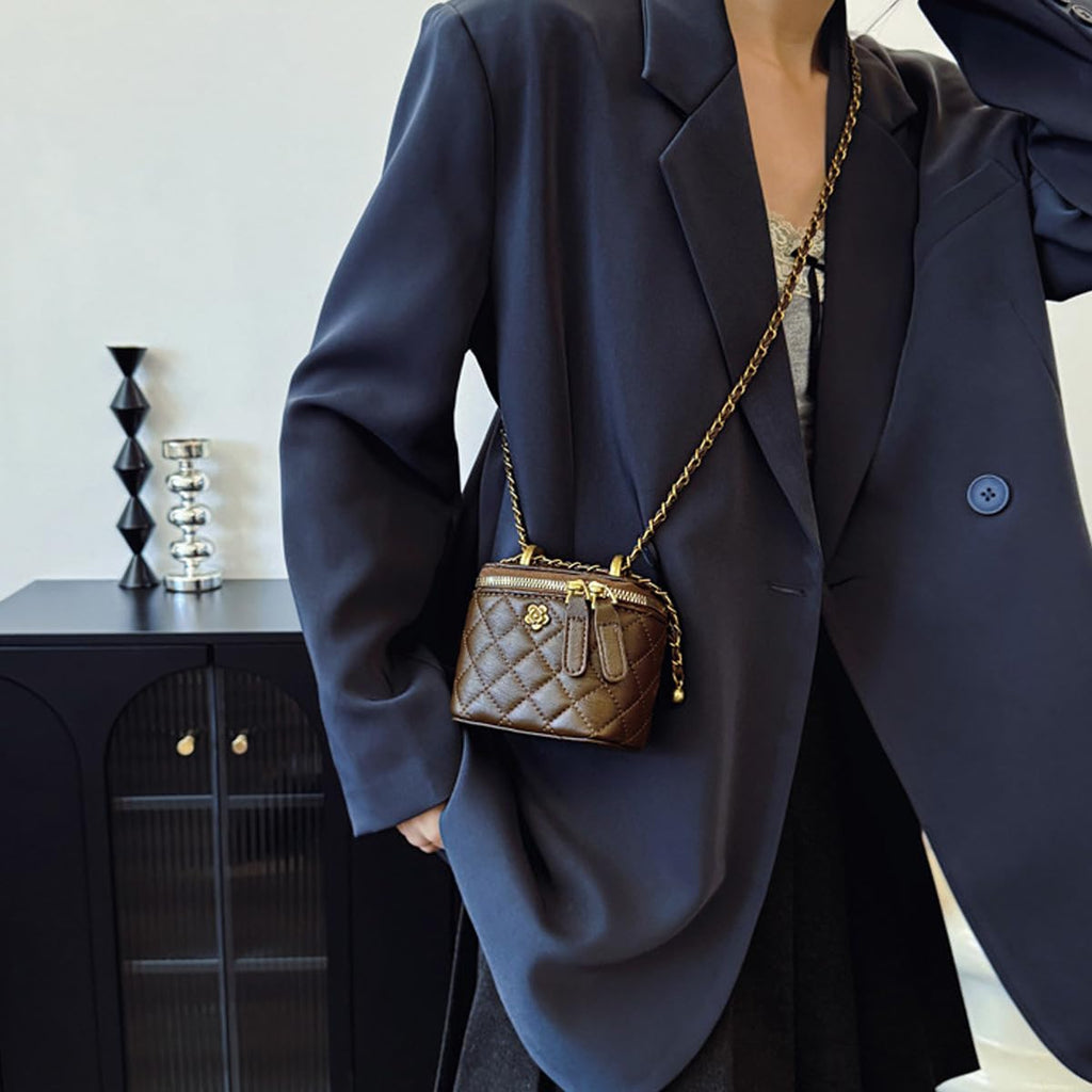 Quilted Leather Crossbody Bag with Chain Strap L5502
