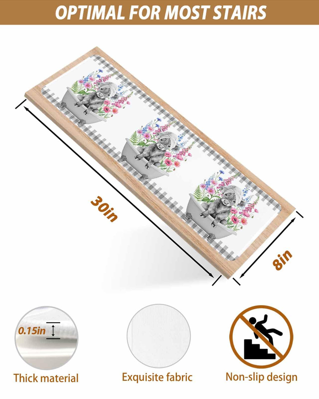 Pink Floral Non Slip Stair Treads 4 Pcs W891215