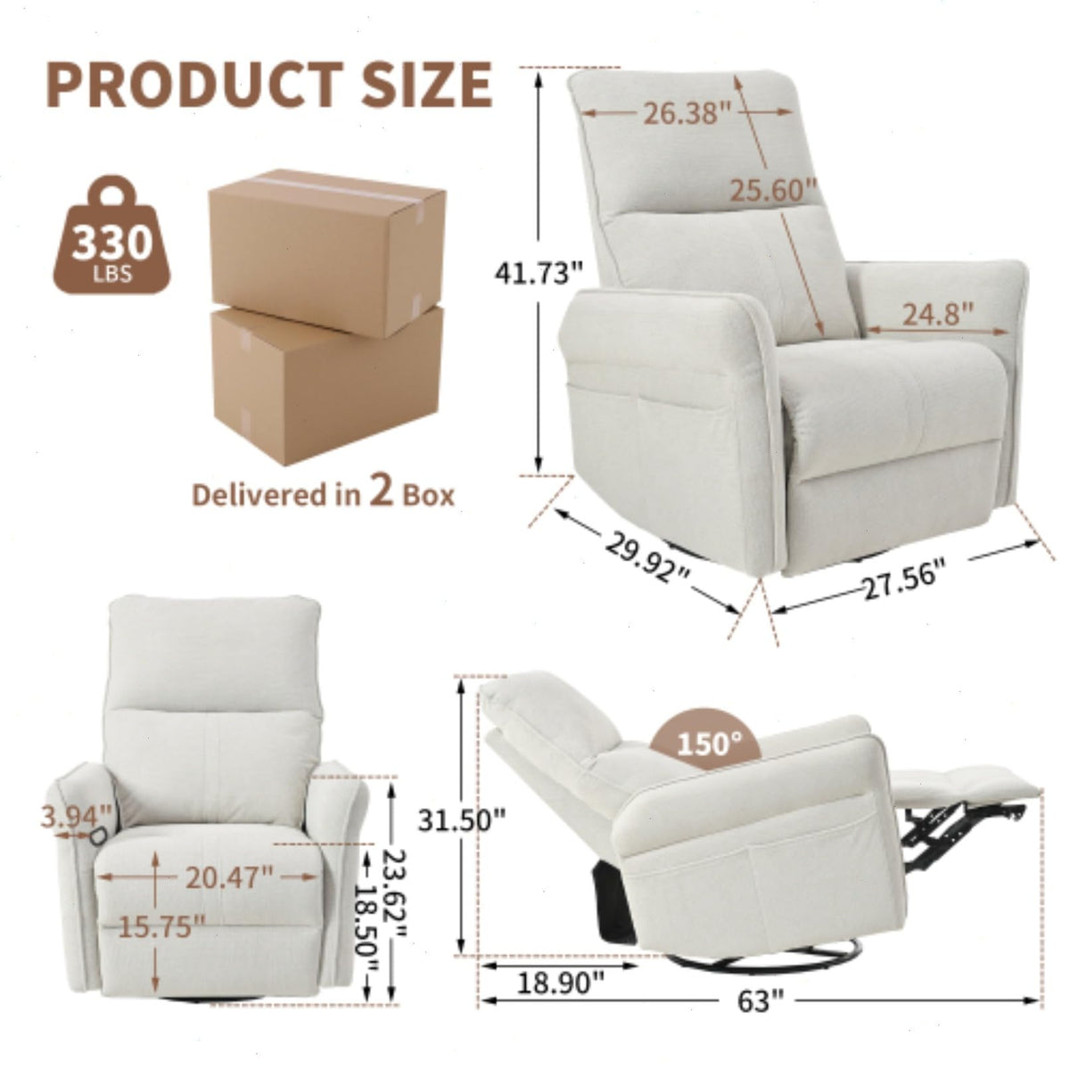 Blue-Gray Snowflake Velvet Swivel Rocker Recliner L435994