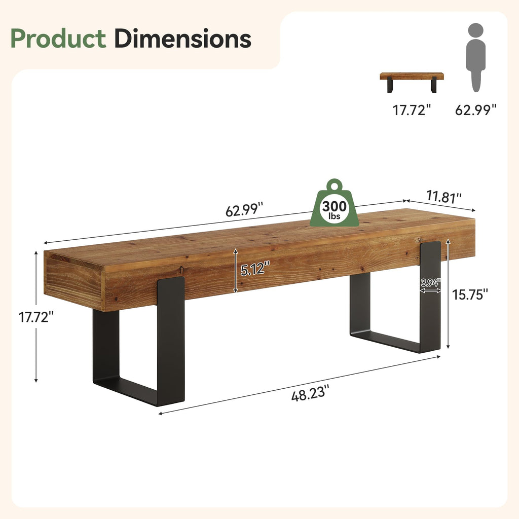 Solid Wooden Entryway Bench with Metal Legs W1649