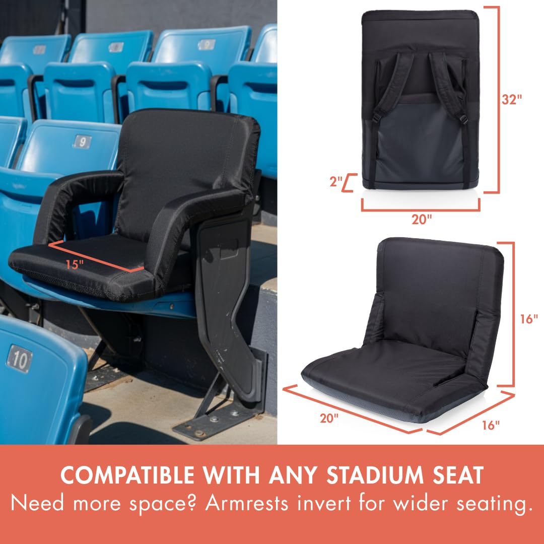 Portable Reclining Folding Stadium Seat with Back Support, Black C670