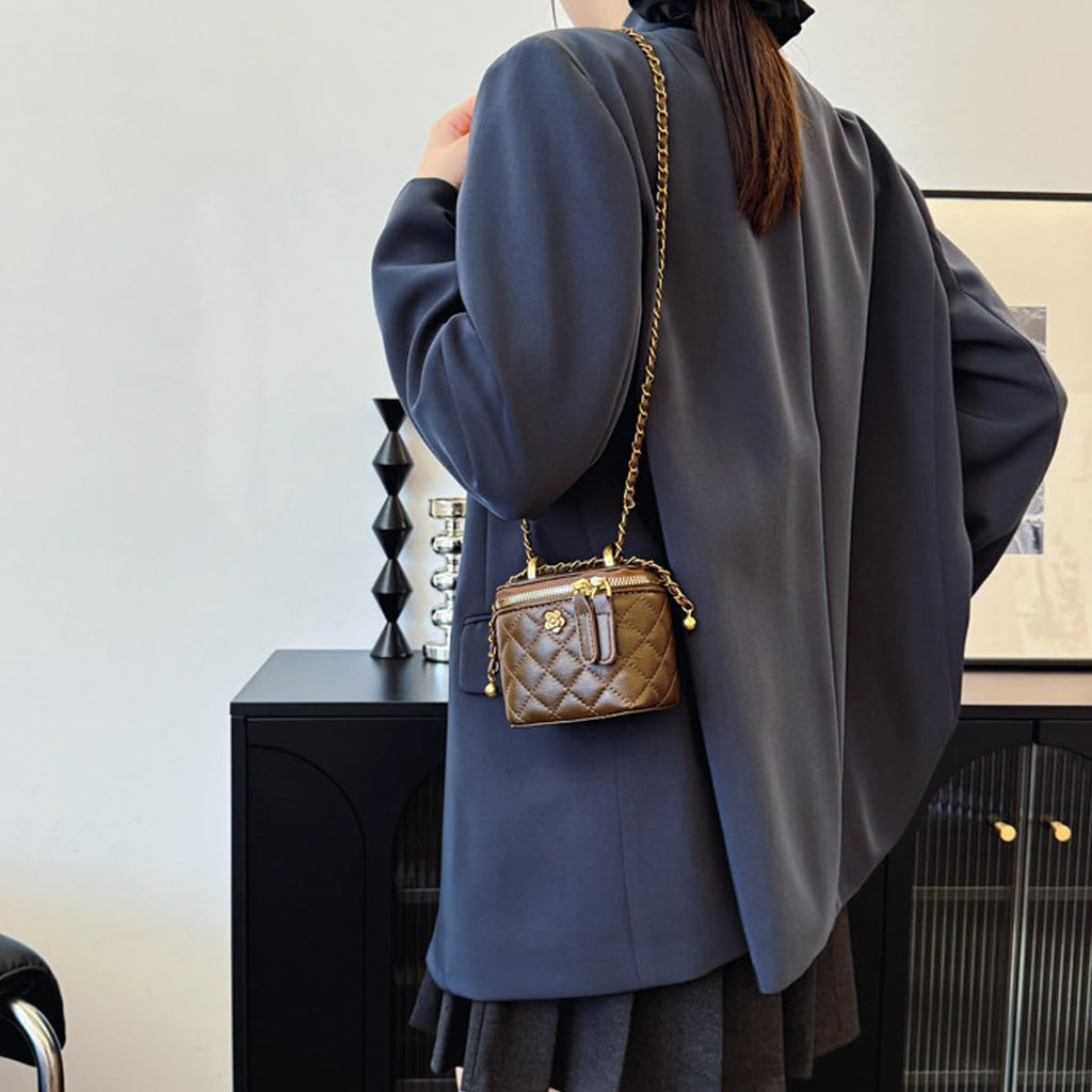 Quilted Leather Crossbody Bag with Chain Strap L5502