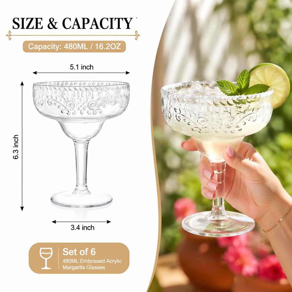 6 Pack 16oz Clear Acrylic Margarita Glasses T4838
