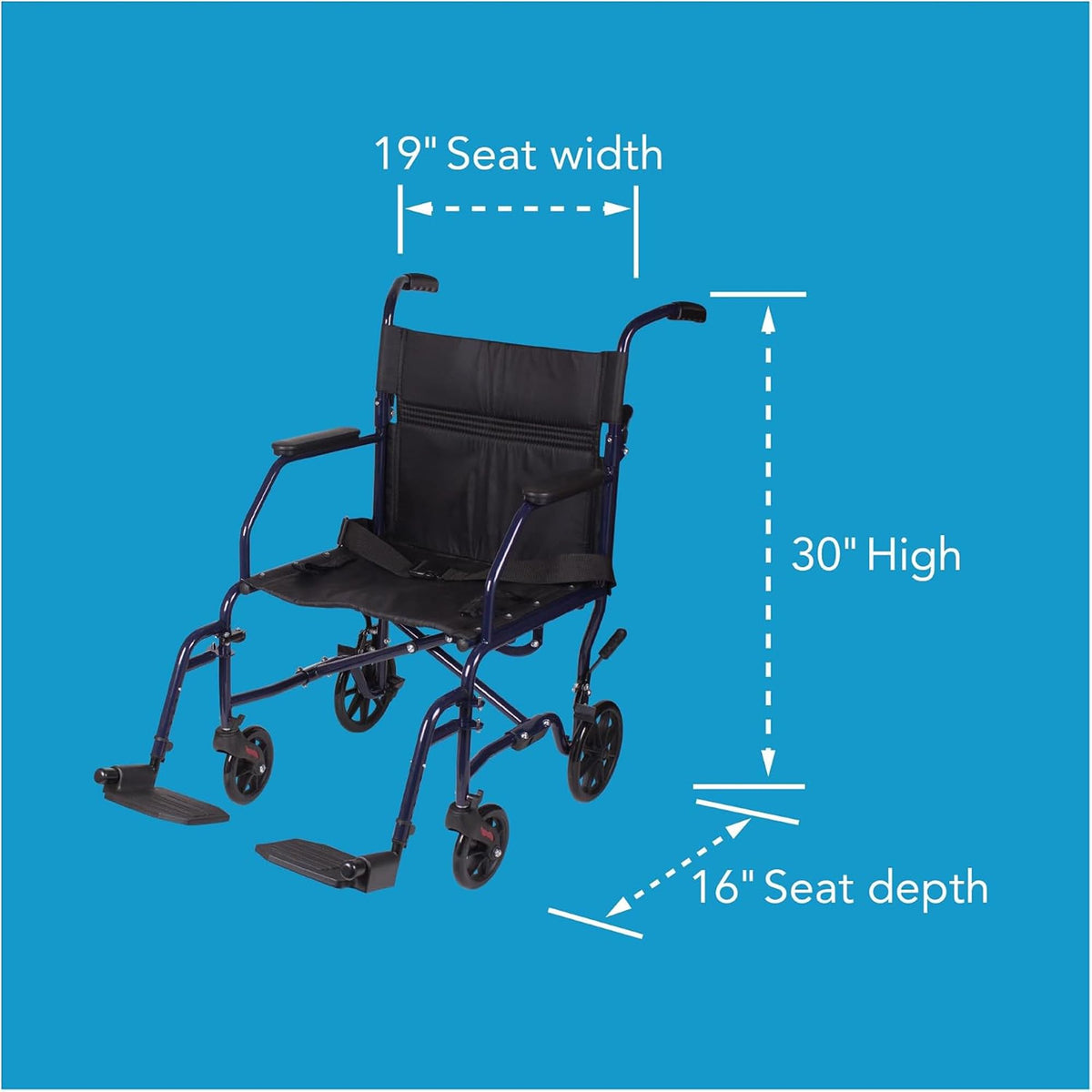 Folding Transport Wheelchair with 19 inch Seat V19027