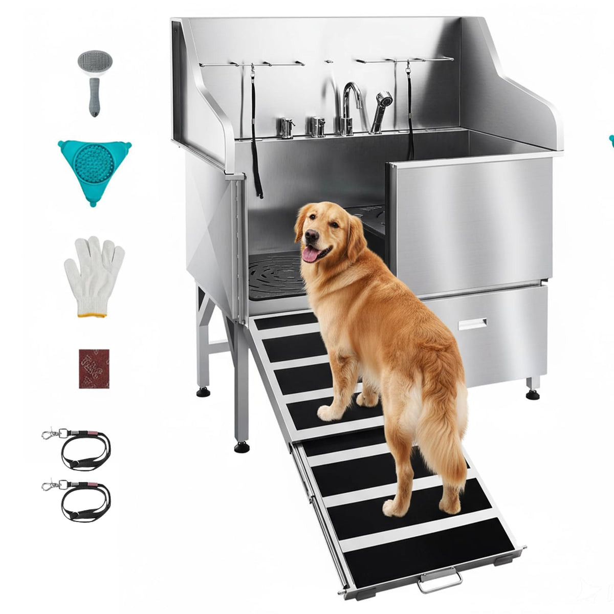 50 Inch 304 Stainless Steel Dog Bath Tub with Ramp C72697