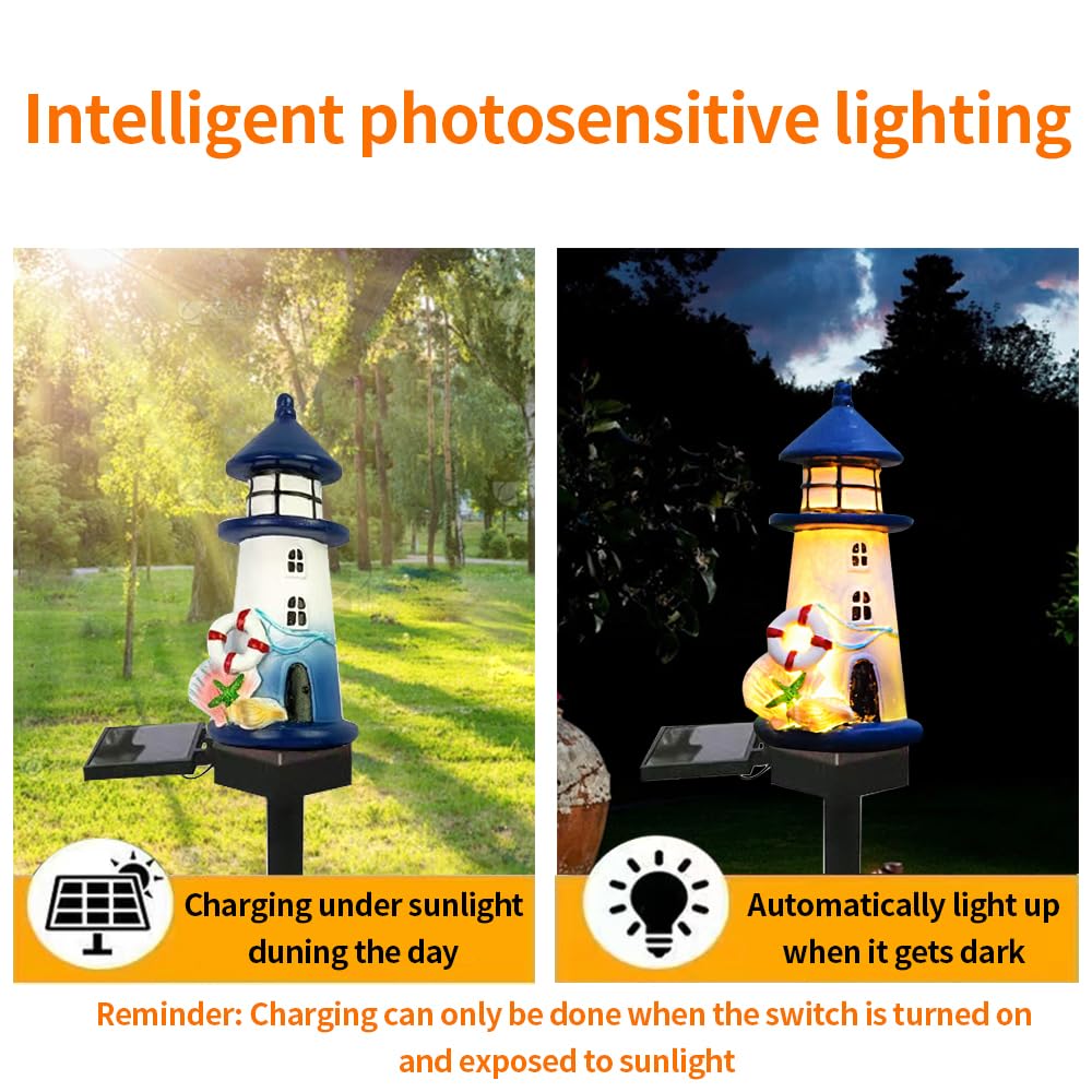 Blue and White Small Lighthouse Resin Floor Lamp J991