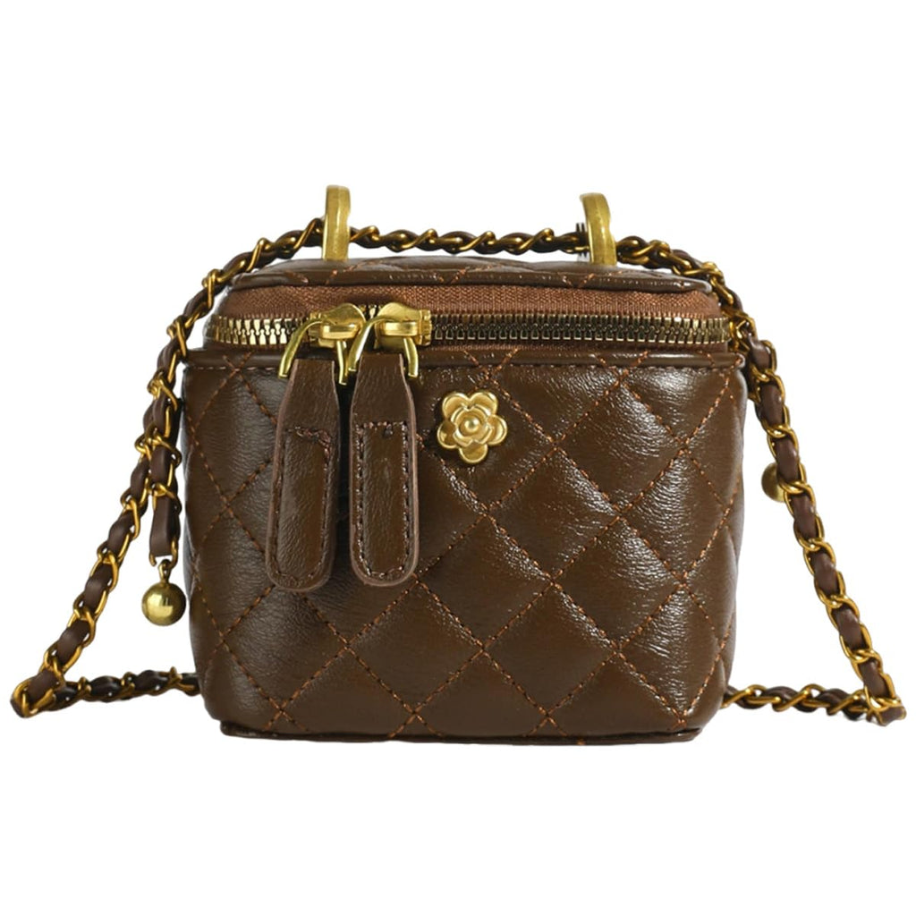 Quilted Leather Crossbody Bag with Chain Strap L5502