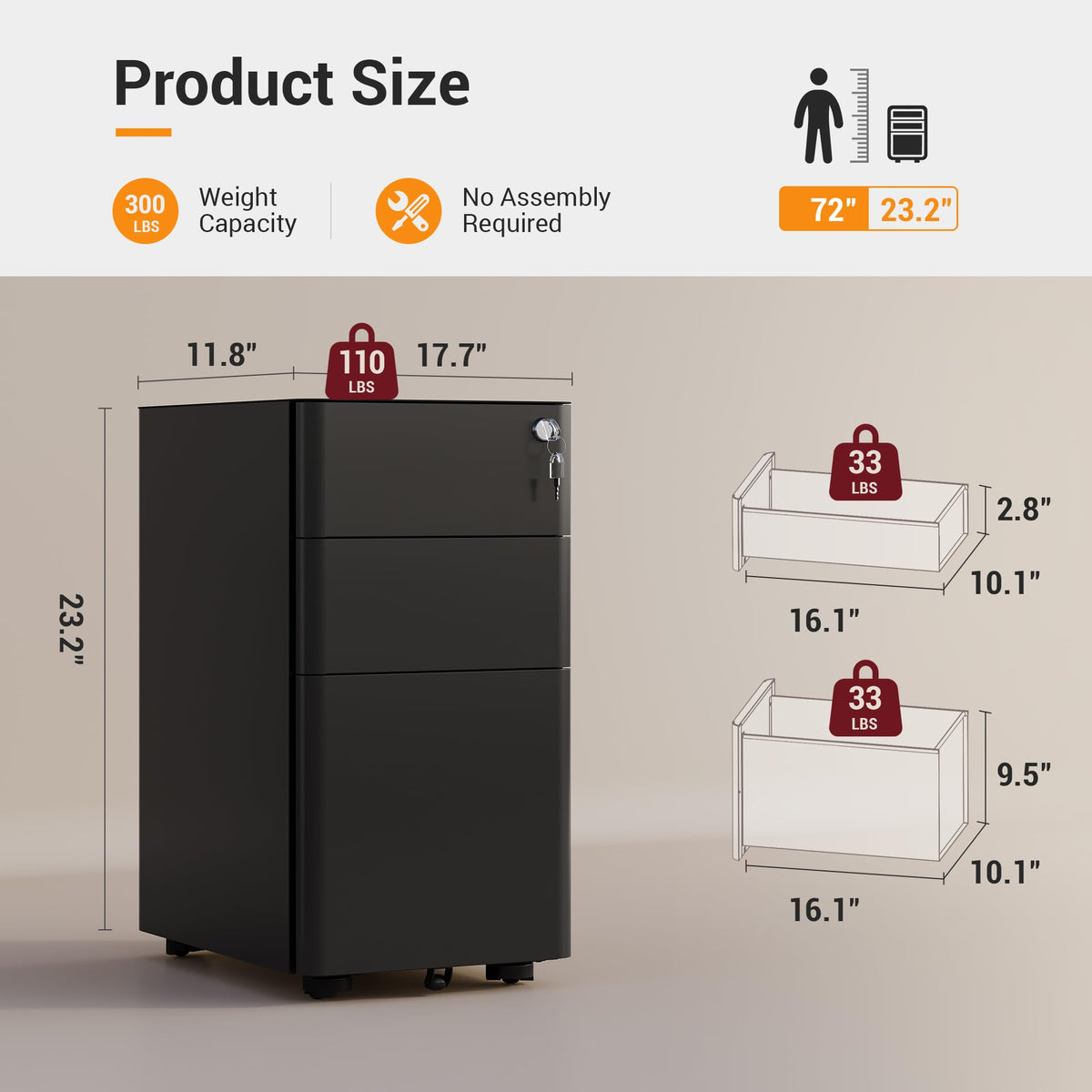 3 Drawer Mobile File Cabinet X1163