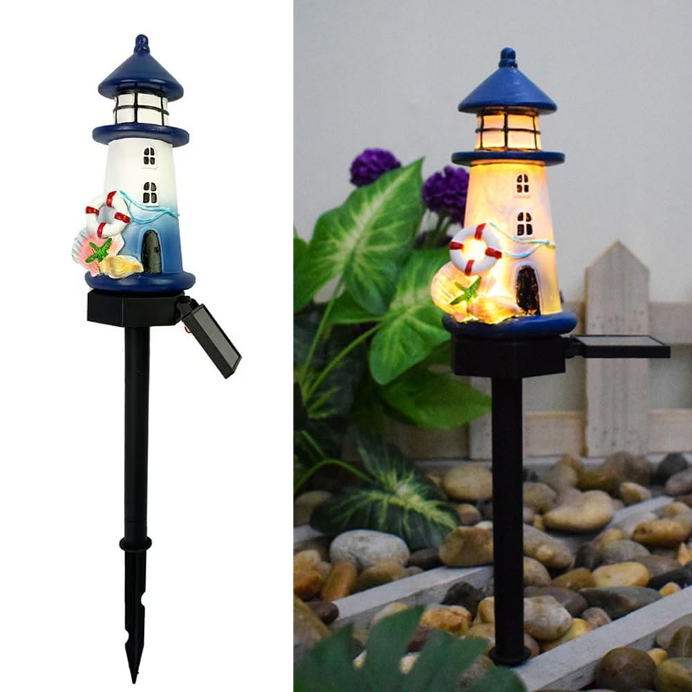 Blue and White Small Lighthouse Resin Floor Lamp J991