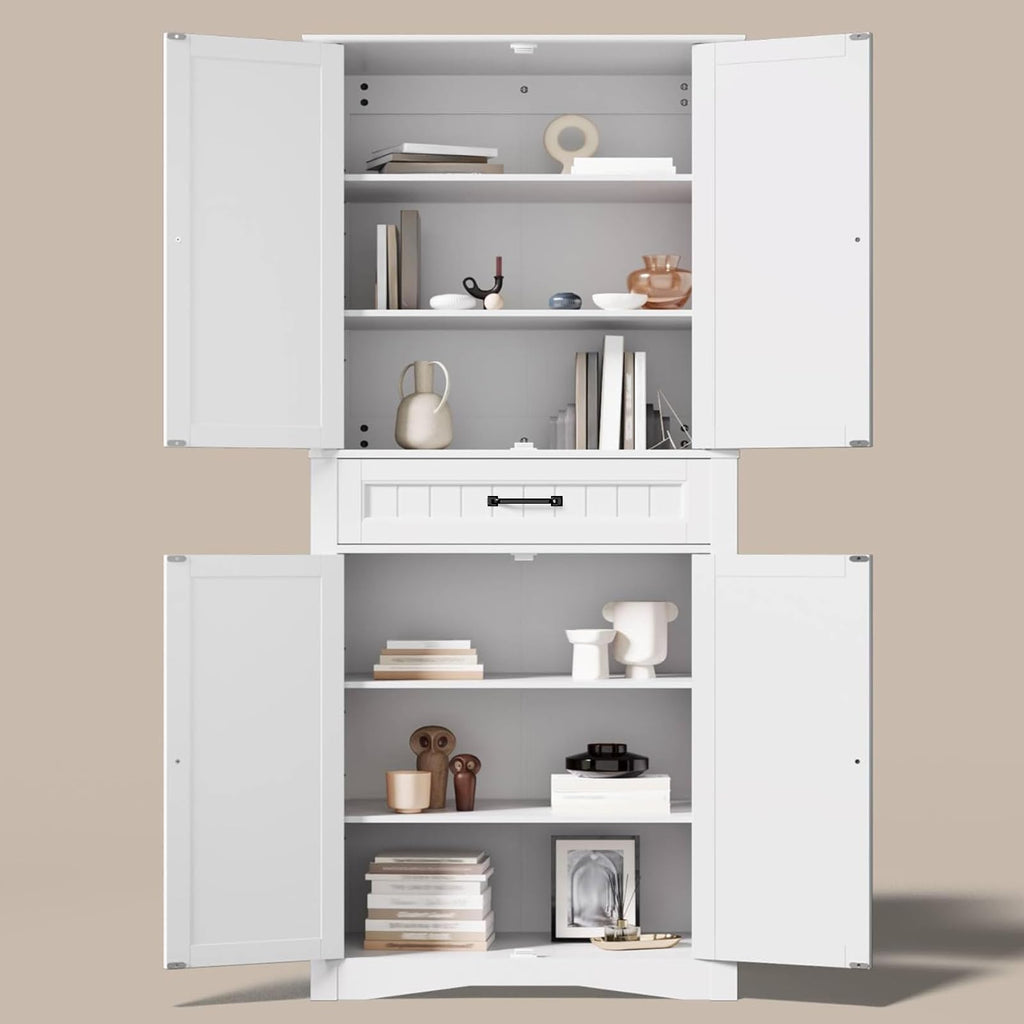 71" White Kitchen Pantry Storage Cabinet V4396
