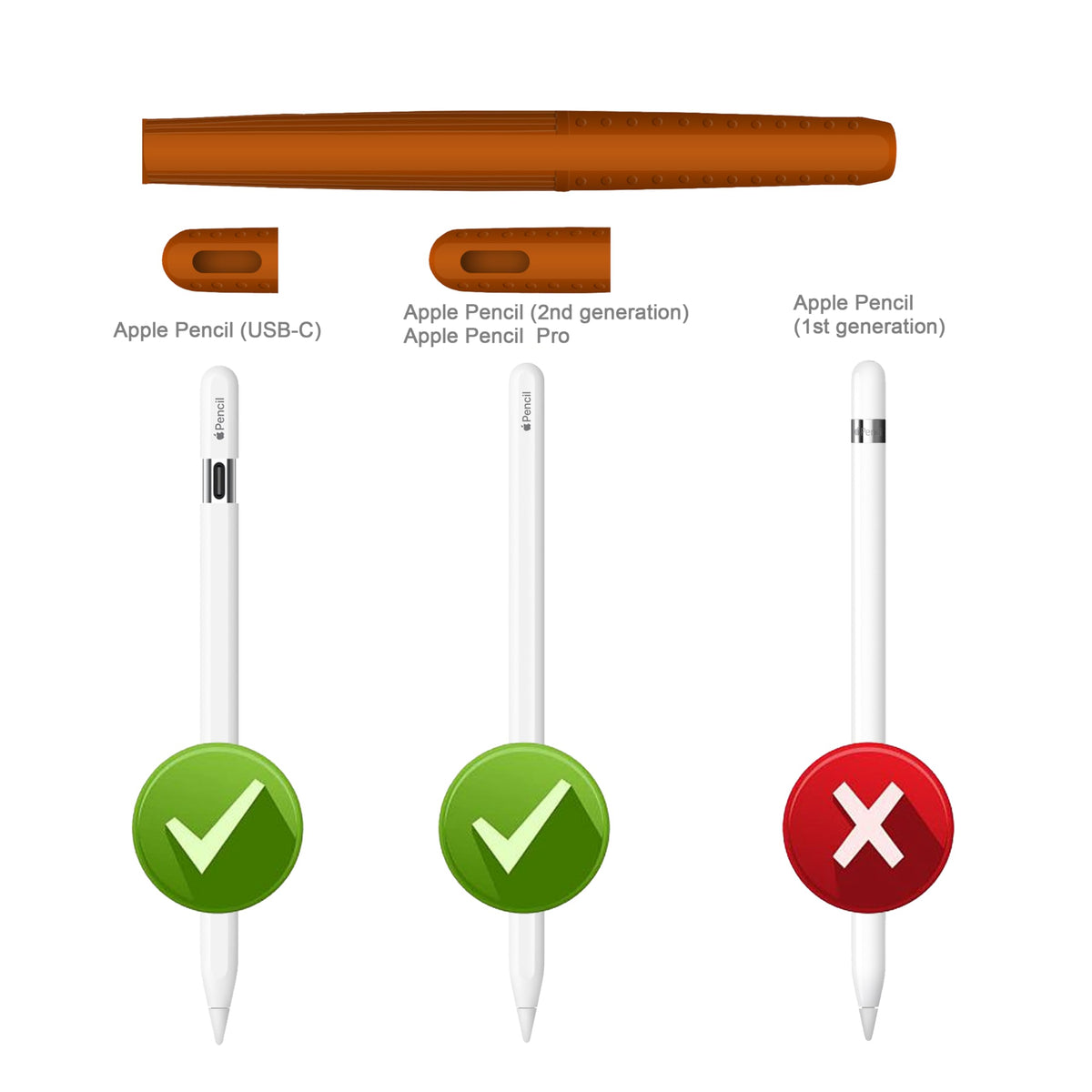 Silicone Case Cover Skin for Apple Pencil Brown W391437