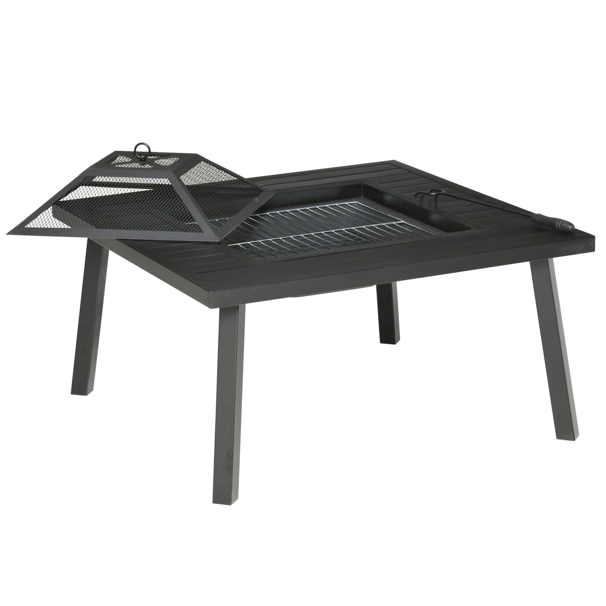 34" Fire Pit with Grill Spark Screen Poker Cover Black M543