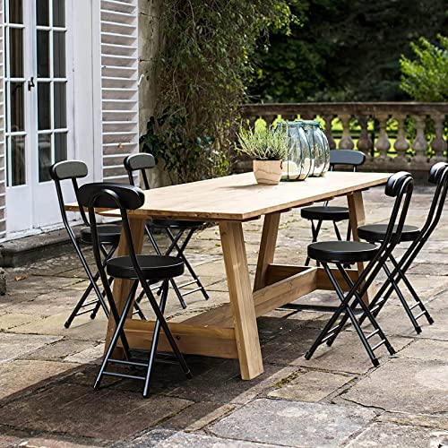 18" Folding Stool with Backrest, Leather Padded Seat, Black Q30303