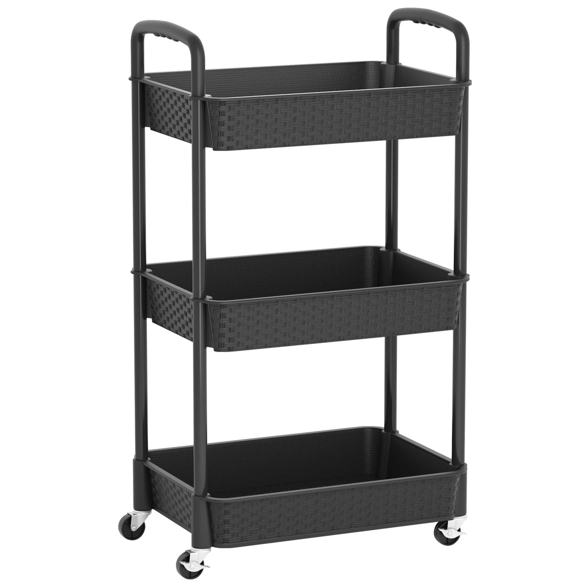 3-Tier Plastic Rolling Utility Cart with Handle O323