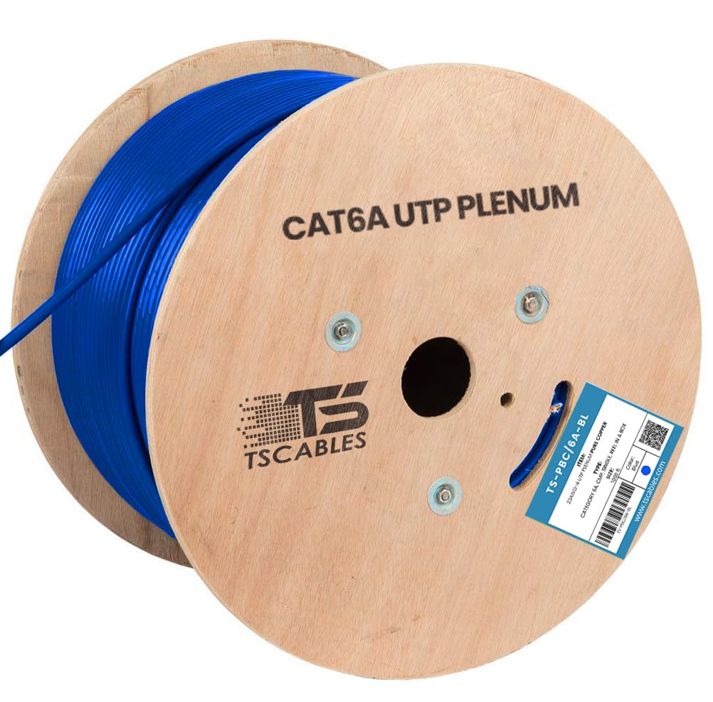 Cat6A Plenum 1000ft 23AWG UTP Solid Bare Copper Blue F41418