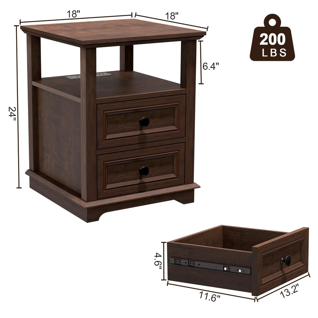 24" Nightstand with Charging Station and Drawers J624
