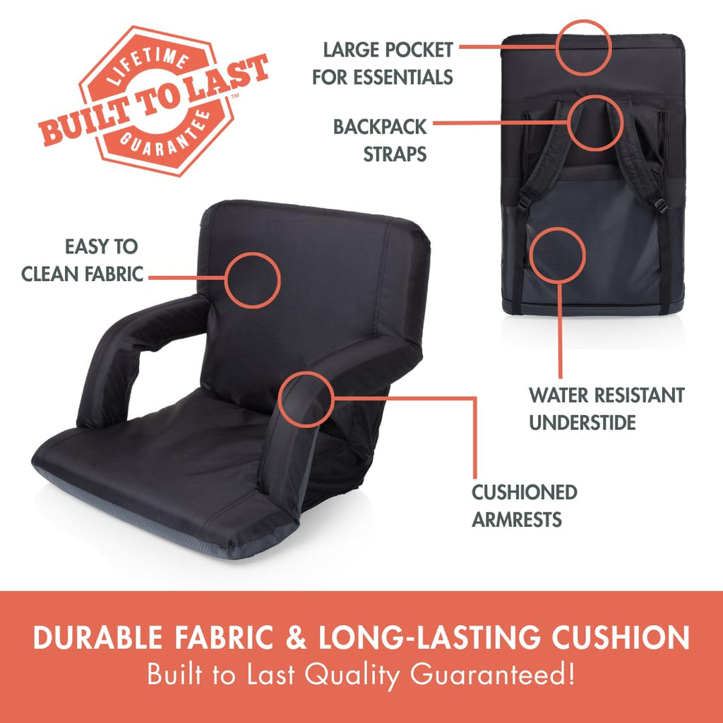 Portable Reclining Folding Stadium Seat with Back Support, Black C670