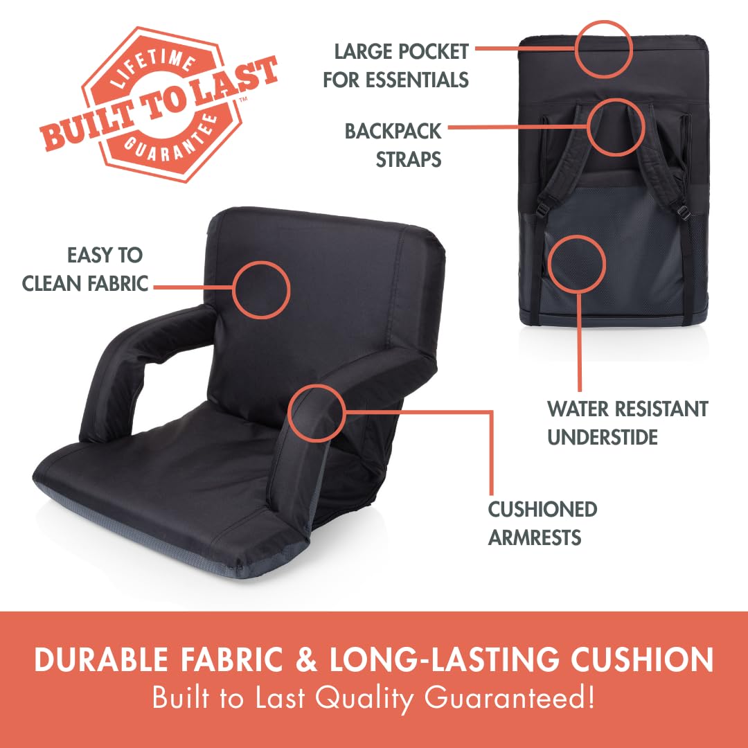 Portable Reclining Folding Stadium Seat with Back Support, Black C670