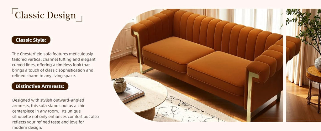 Orange Velvet 3-Seater Sofa Q720972