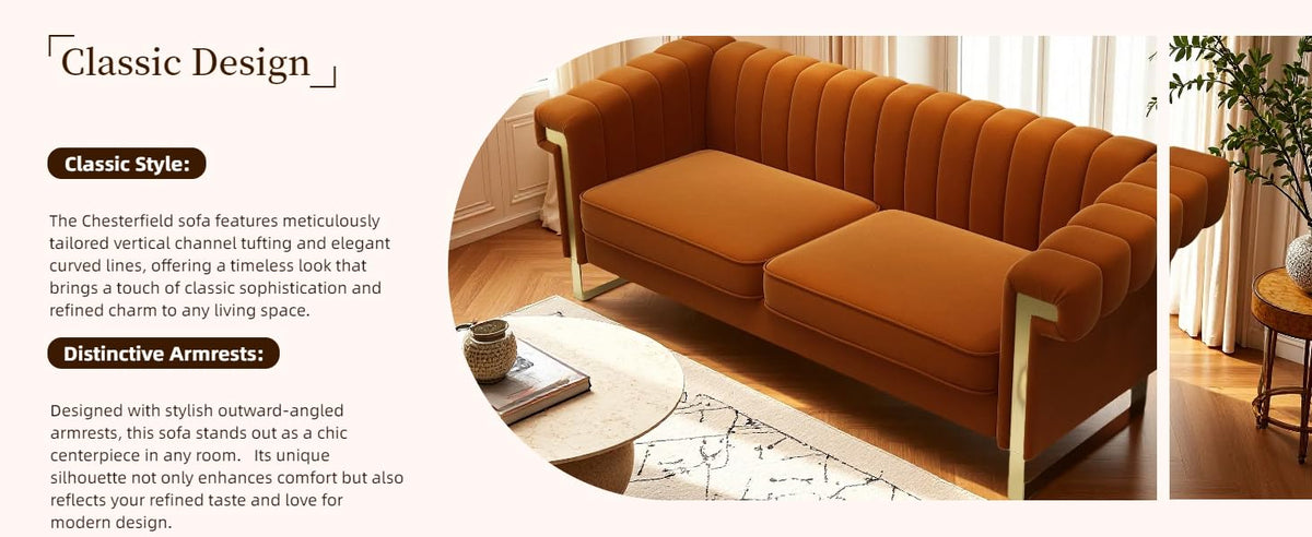Orange Velvet 3-Seater Sofa Q720972