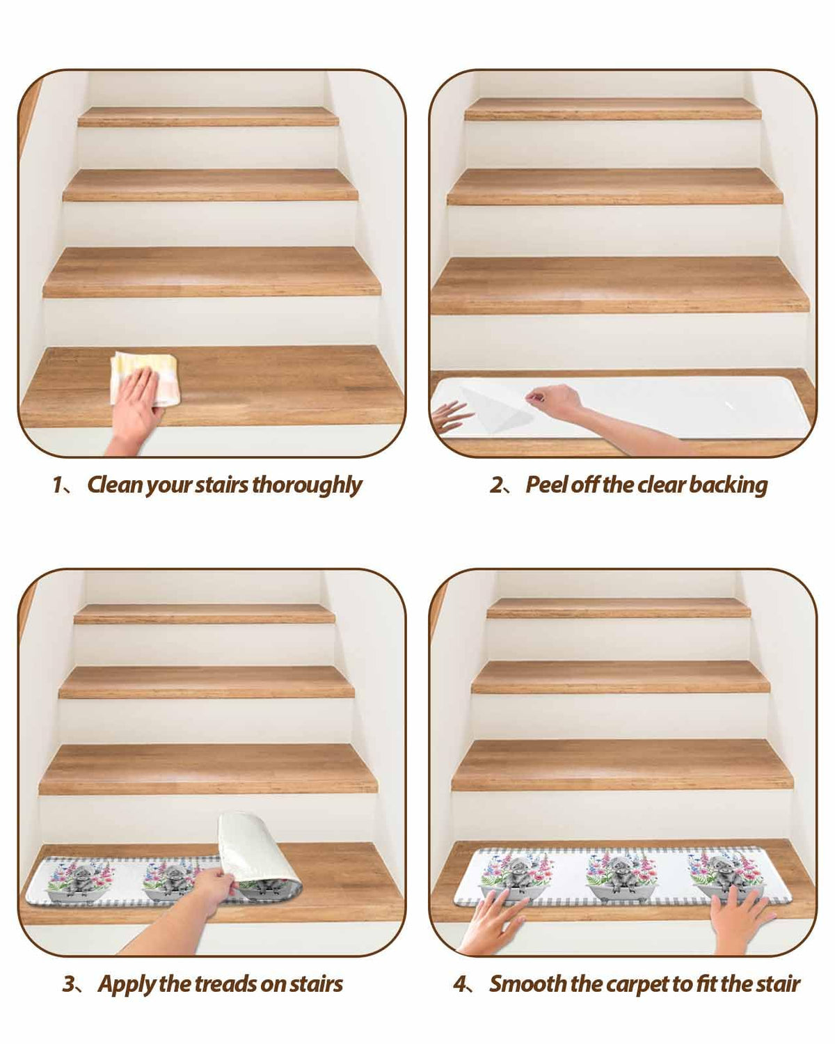 Pink Floral Non Slip Stair Treads 4 Pcs W891215