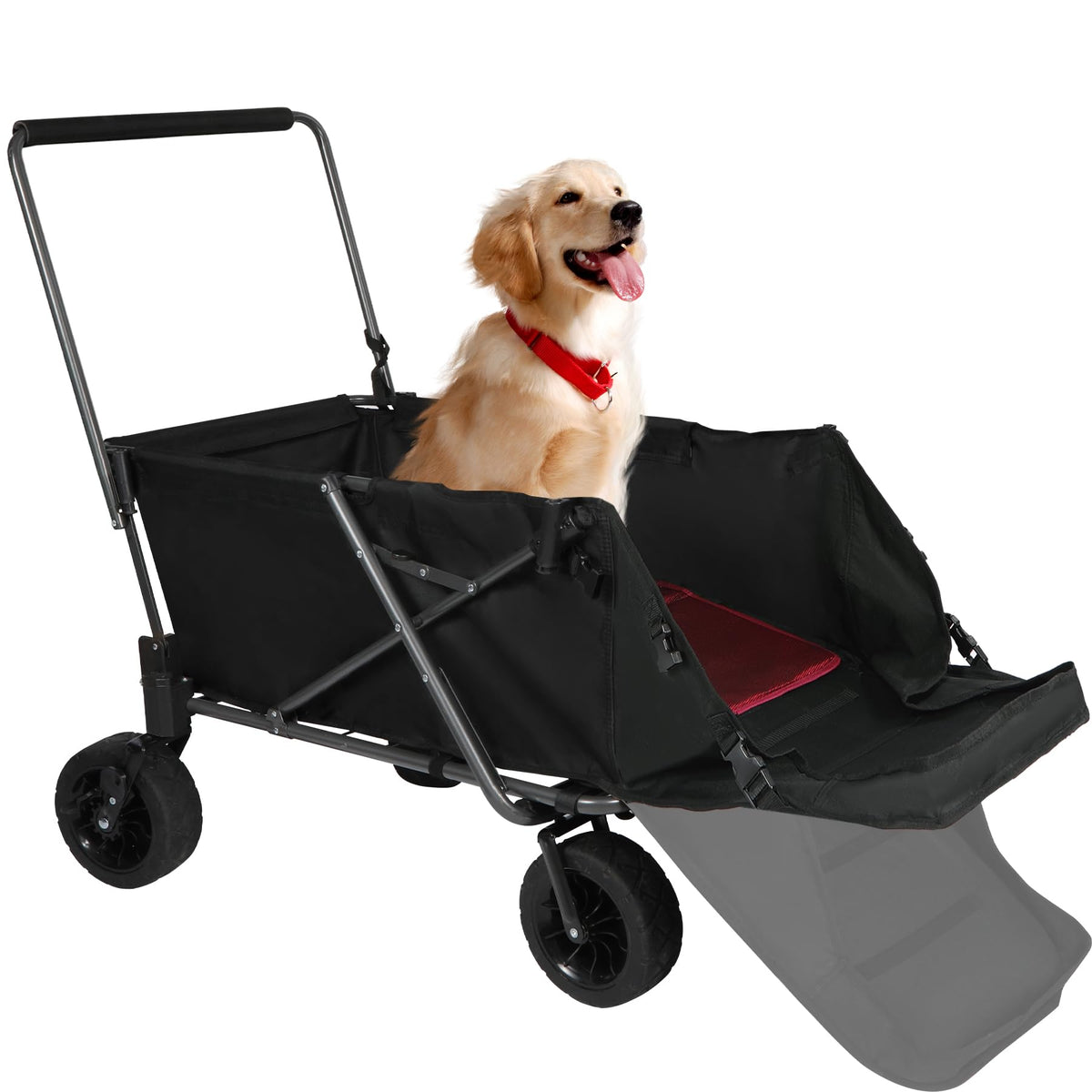 Folding Dog Wagon Cart with Extendable Rear End, 220L Collapsible Utility Cart, Black J18257