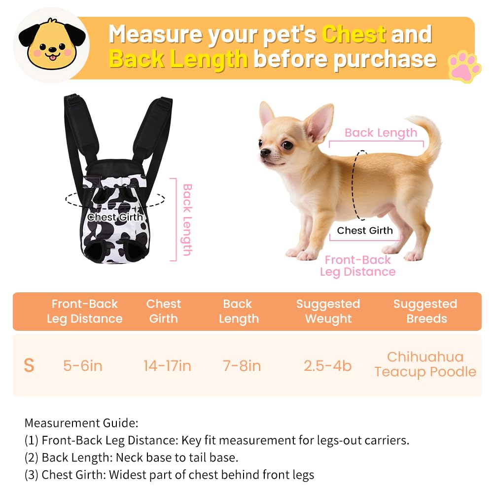 Adjustable Soft Ventilated Pet Carrier Backpack, 2.5-4 lbs, Cow Print V8564