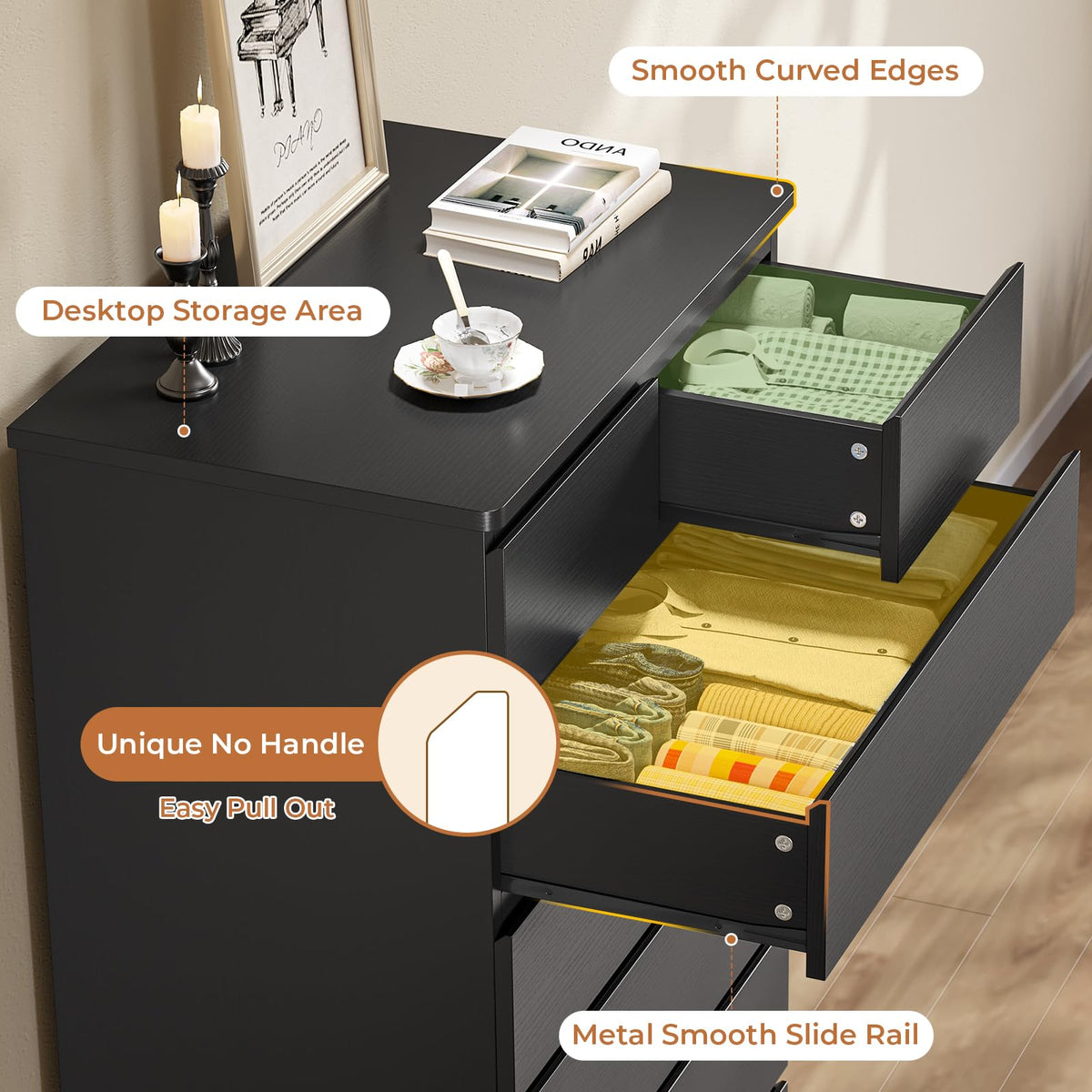Black 8 Drawer Wood Dresser A552