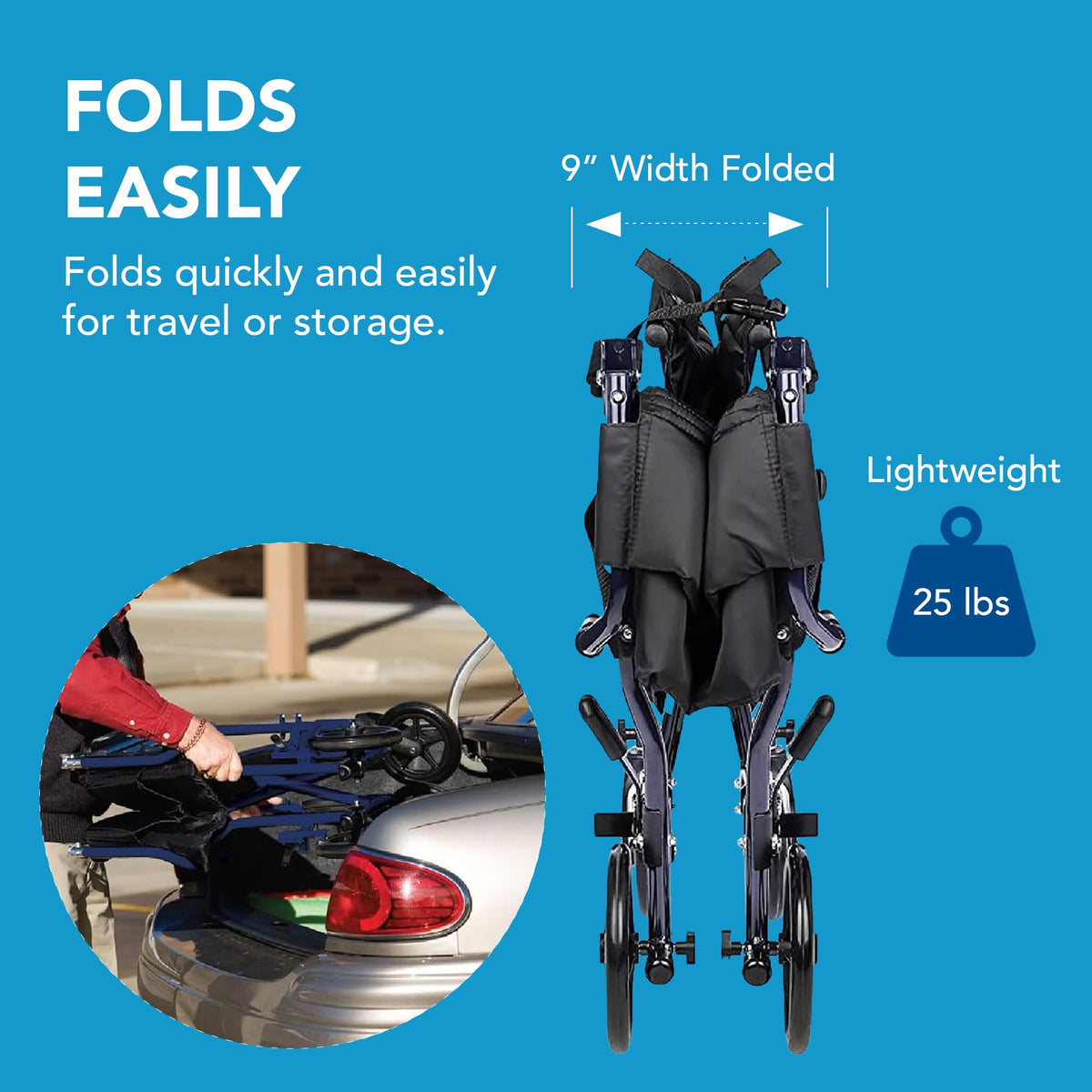 Folding Transport Wheelchair with 19 inch Seat V19027