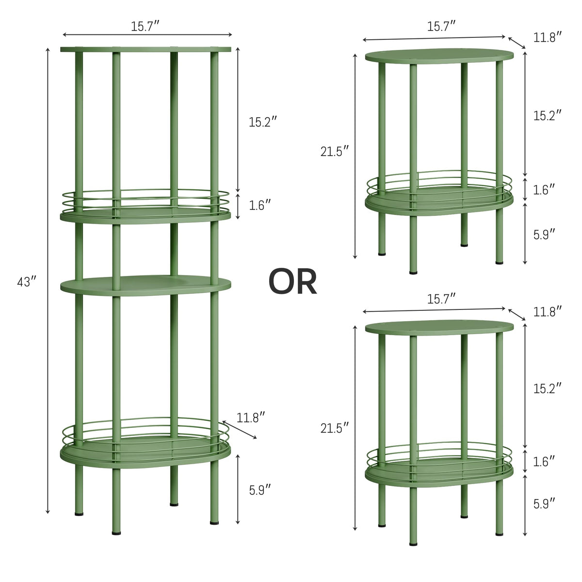 Oval Side Table with Storage, 2-Tier Green End Table Q5550