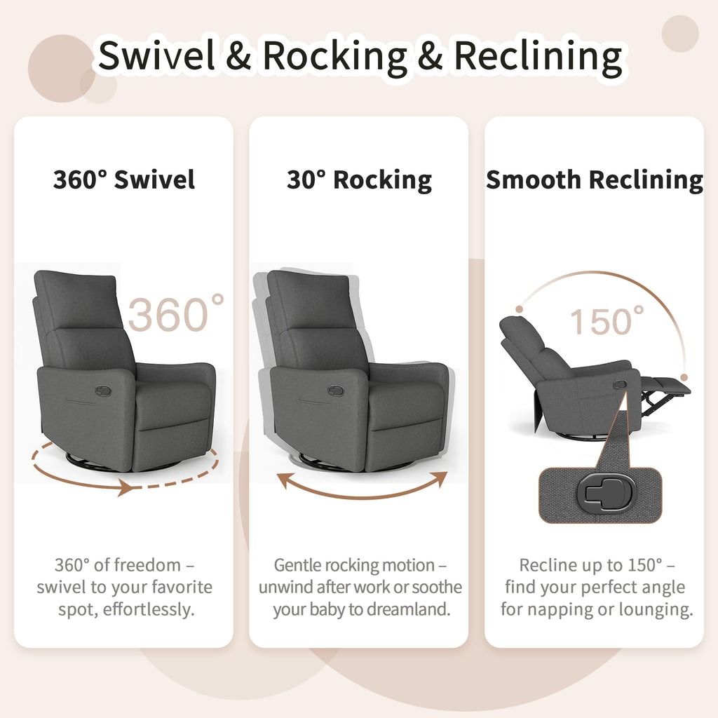 Dark Gray Swivel Rocker Recliner Chair Y77805