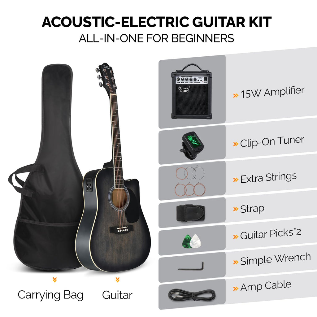 41 Inch Cutaway Acoustic Electric Guitar Kit with 15W Amp S254813