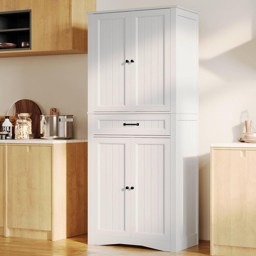 71" White Kitchen Pantry Storage Cabinet V4396