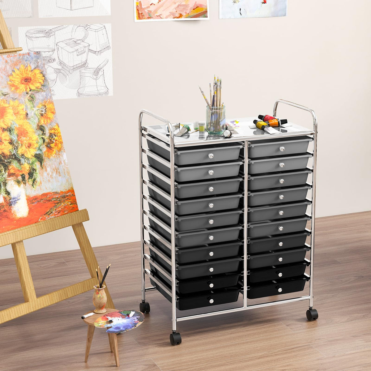 20 Drawer Multicolor Rolling Storage Cart H5123