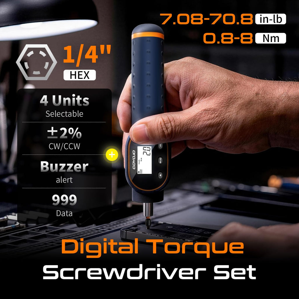 Digital Torque Screwdriver 1/4" Adjustable Set with Buzzer & Magnetic Bits U597429