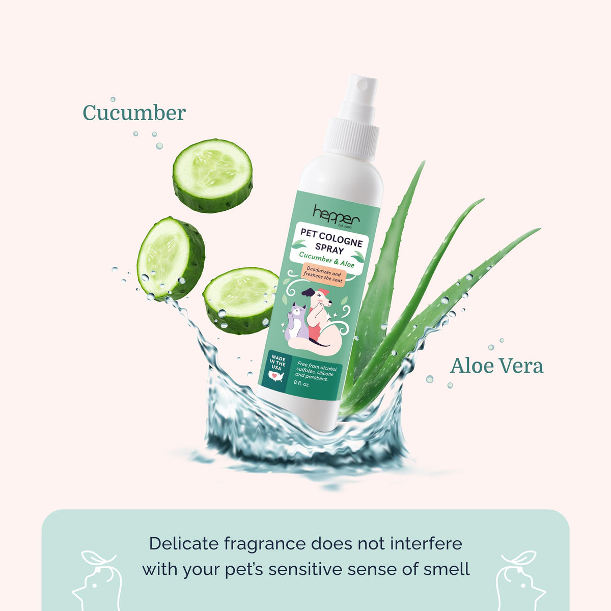 Pet Cologne Spray for Dogs & Cats Cucumber & Aloe 8oz B4930