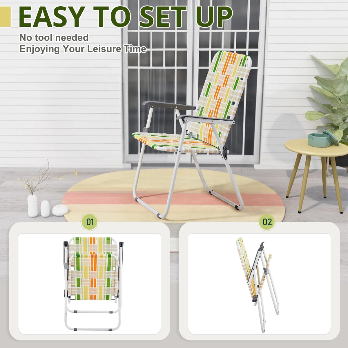 2 Pcs Lightweight Folding Beach Chairs with Armrests R111