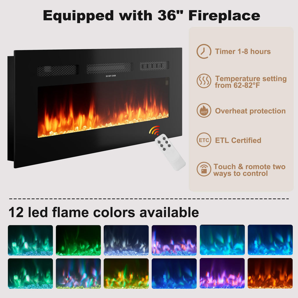 70″ Fluted Fireplace TV Stand with Sliding Tambour Doors Y70544