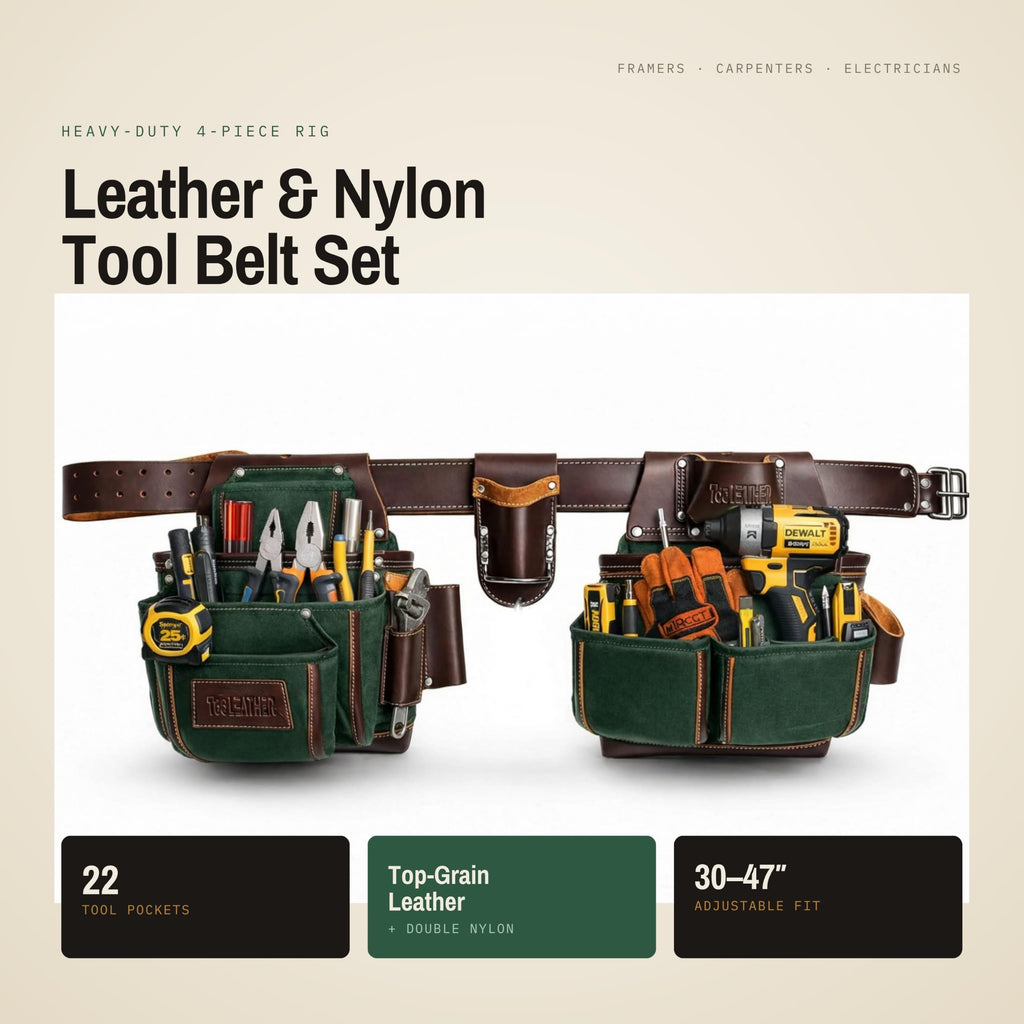 Leather & Nylon 22 Pocket Tool Belt with Hammer Holder G727