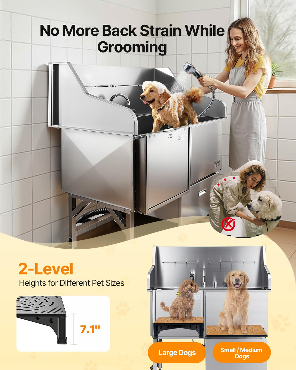 50 Inch 304 Stainless Steel Dog Bath Tub with Ramp C72697